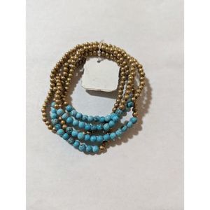 NWT Kenze Panne Jewelry 5 strand beaded stretch bracelet teal gold tone